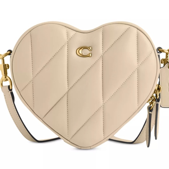COACH Quilted Leather Heart Crossbody Beige